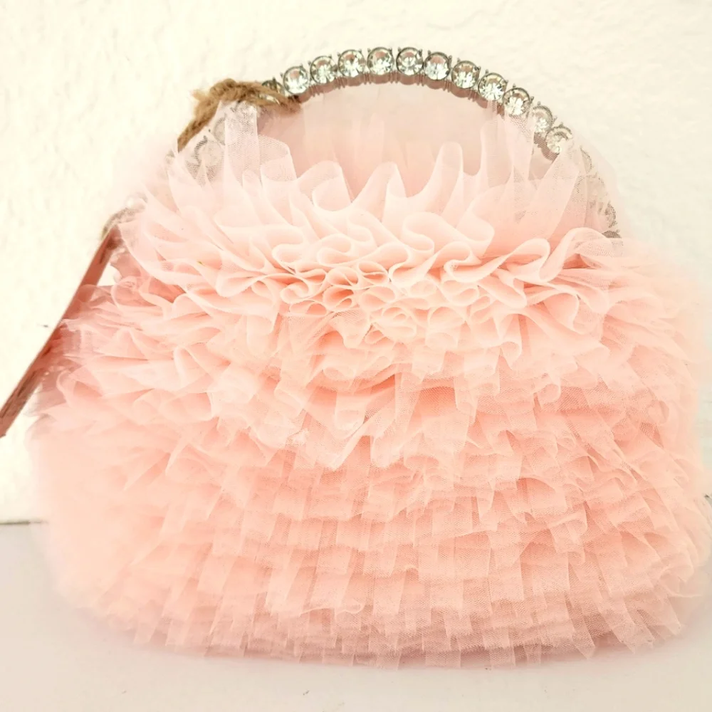Badgley Mischka Jewel Jazzie Layered Tulle In Blush, Ruffled Clutch NWT Handbag
